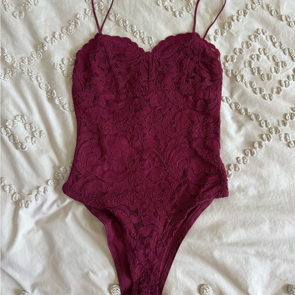 Topshop Dark Red Lace Bodysuit